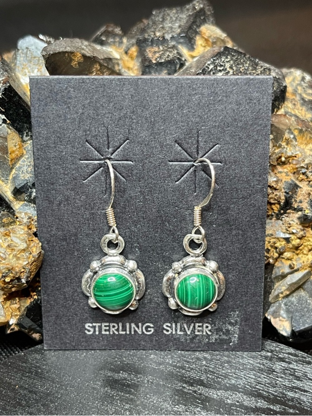 🌑NWT 925 Sterling Silver Malachite Earrings🌑
